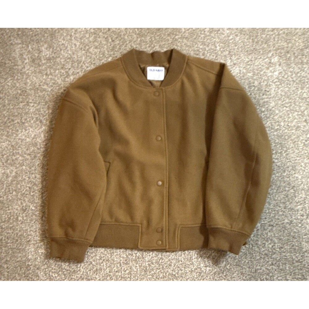 Old Navy Women's Brown Snap Front Bomber Jacket Lined Pockets Long Sleeve L